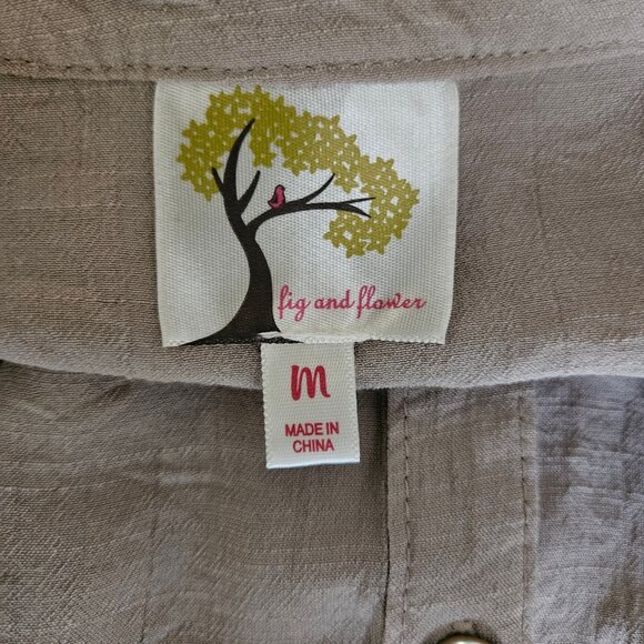 Fig and Flower Taupe Boho 3/4 Sleeve Button down Shirt Top Size M - Picture 4 of 5